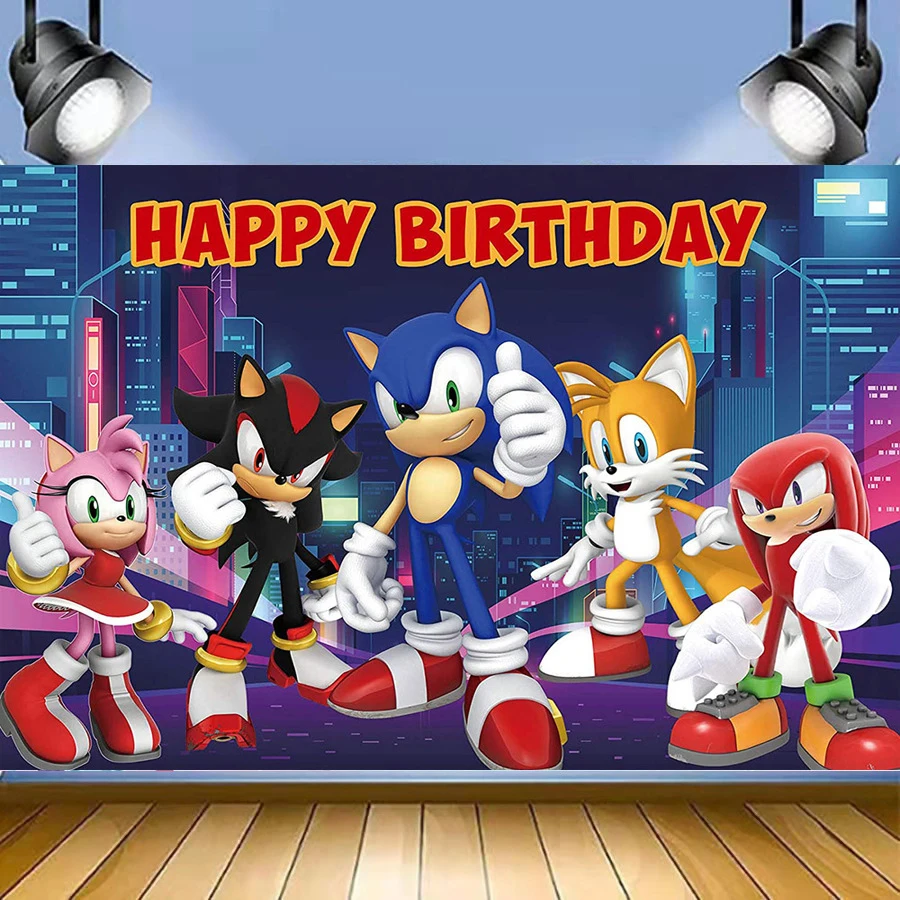 Customize Name Years Sonic the hedgehog Photo Backdrop Birthday Party Decoration Vinyl Polyester Fabric Background Cloth Banner