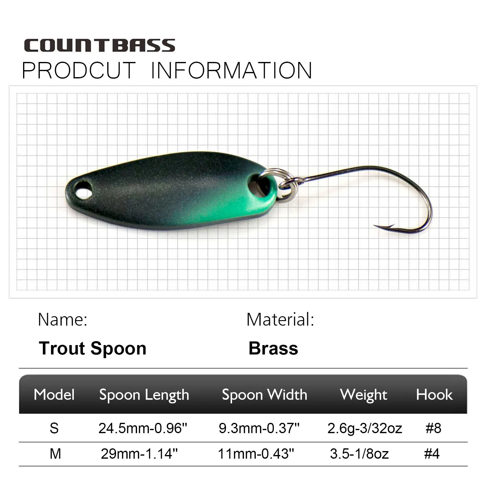 Countbass 6 PCS Micro Fishing Spoon 3/32oz 1/8oz With Korean Single Hook, Freshwater Trout Salmon Pike Bass Fishing Lures