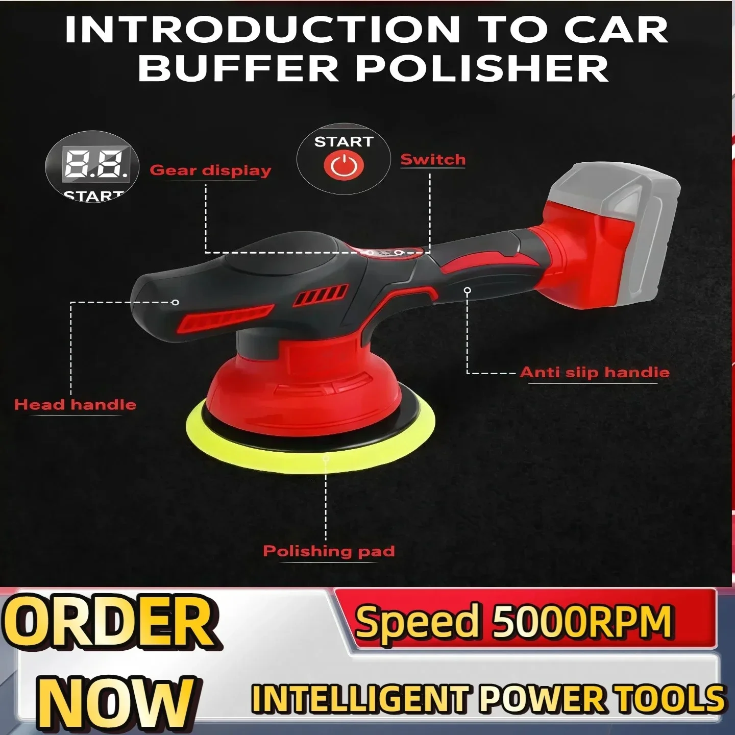 8 Gears Cordless Polisher Digital Display Electric Polisher Auto Car Waxing Polishing Machine Lithium For Milwaukee 18V Battery