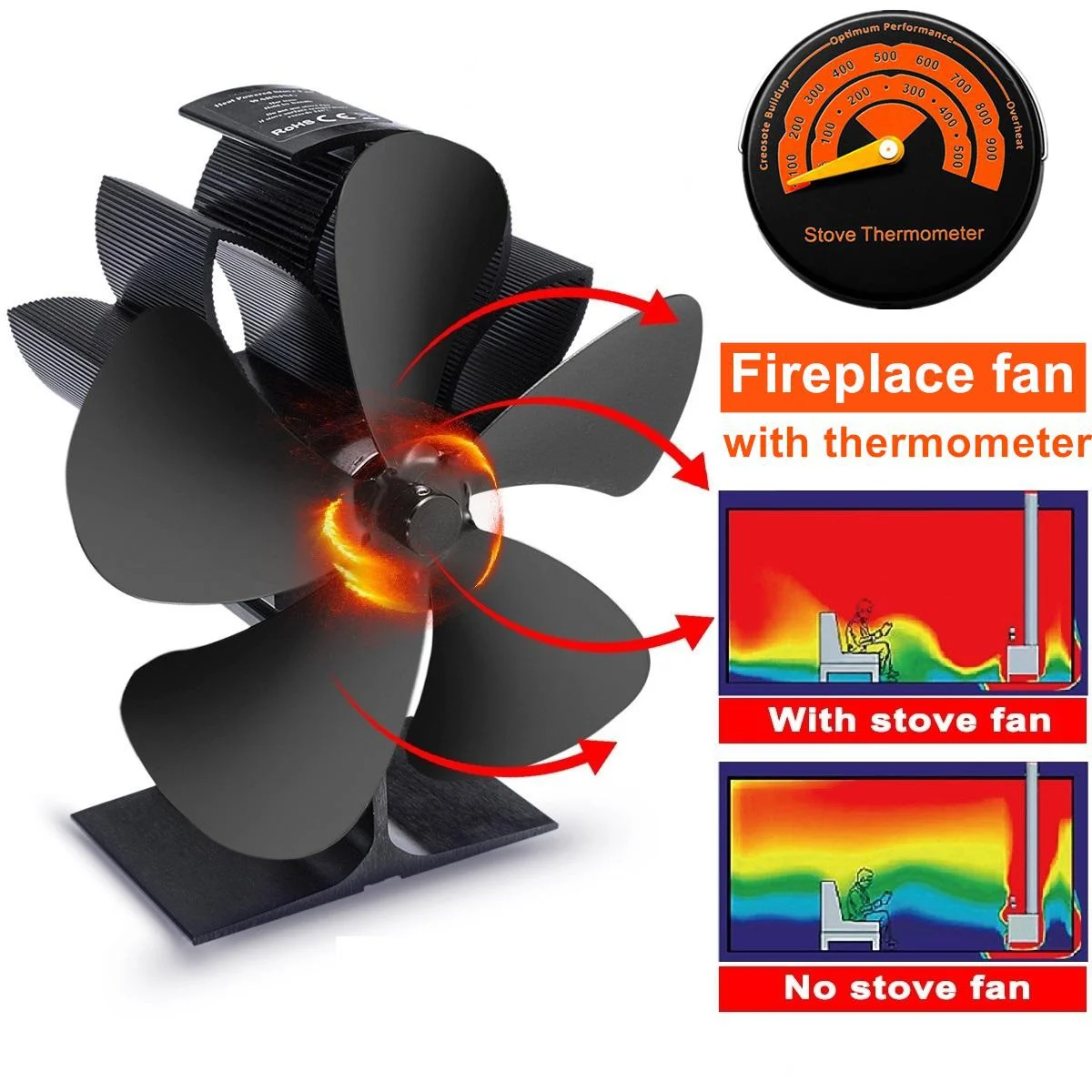 5 Blade Stove Fan Heat Powered Fireplace Fan Log Wood Burner Eco-fan Quiet Fireplace Fan Heater Home Efficient Heat Distribution