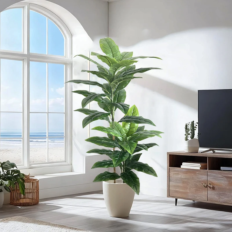 Árbol Banyan Artificial grande de 50-180cm, plantas tropicales de Ficus, rama de palmera falsa, hojas enormes para tienda en casa, decoración del banquete de boda