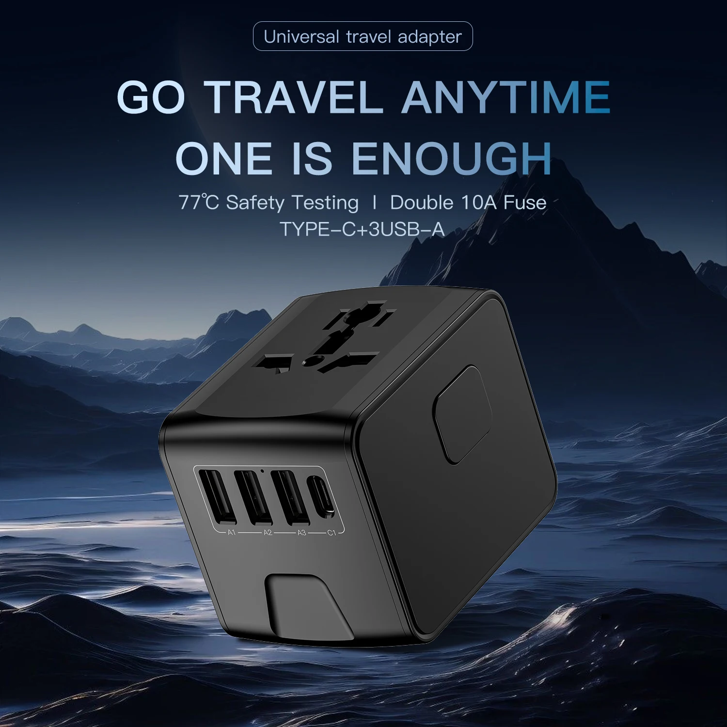 Universal Travel Adapter 100V-250V AC AC Power Plug Adapter 3 USB and 1 Type C Ports for for USA EU UK AU Cell Phone Laptop