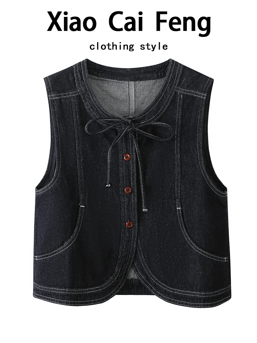 

Круглый джинсовый жилет Ne Tie Dye в стиле ретро, верхняя одежда для женщин, весенне-осенний многослойный топ с накладками на плечах