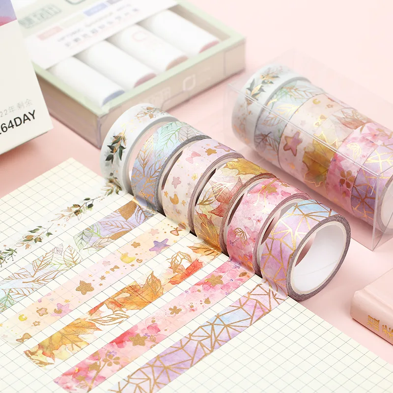 6 Rolls Flower Gold Foil Washi Tape Set, Fresh Floral Pattern for Dreamy Journal DIY, Scrapbook Border & Page Decor