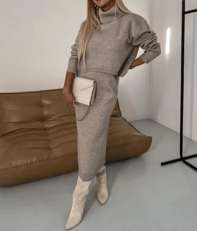 Ensemble deux pièces décontracté pour femme, style paresseux, pull élégant, demi-jupe, mode automne et hiver, nouveau, 2024