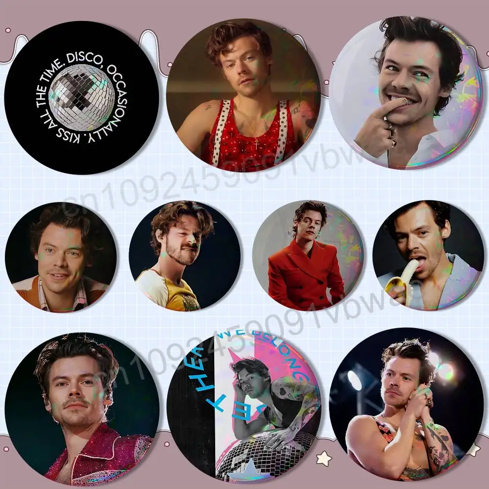 

Kiss All The Time Harry Styles Badges Badges On Backpack Jacket Cartoon Round Brooches Acrylic Button Pins Collection Gifts