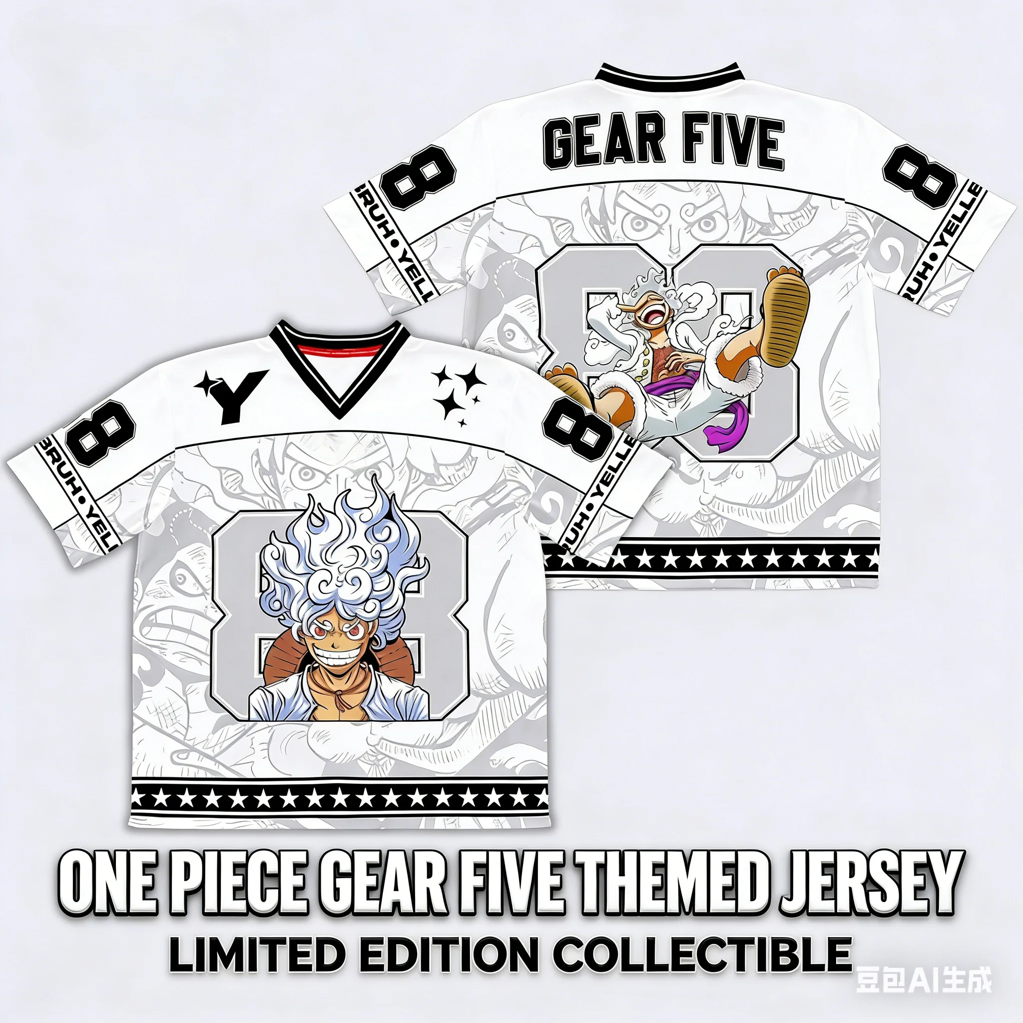 

One Piece Monkey D. Luffy Gear 5 Anime Y2k Kpop Baseball Hockey 88 Jersey Tshirt Fashion Streetwear Anime Daily Unisex Tops Tees