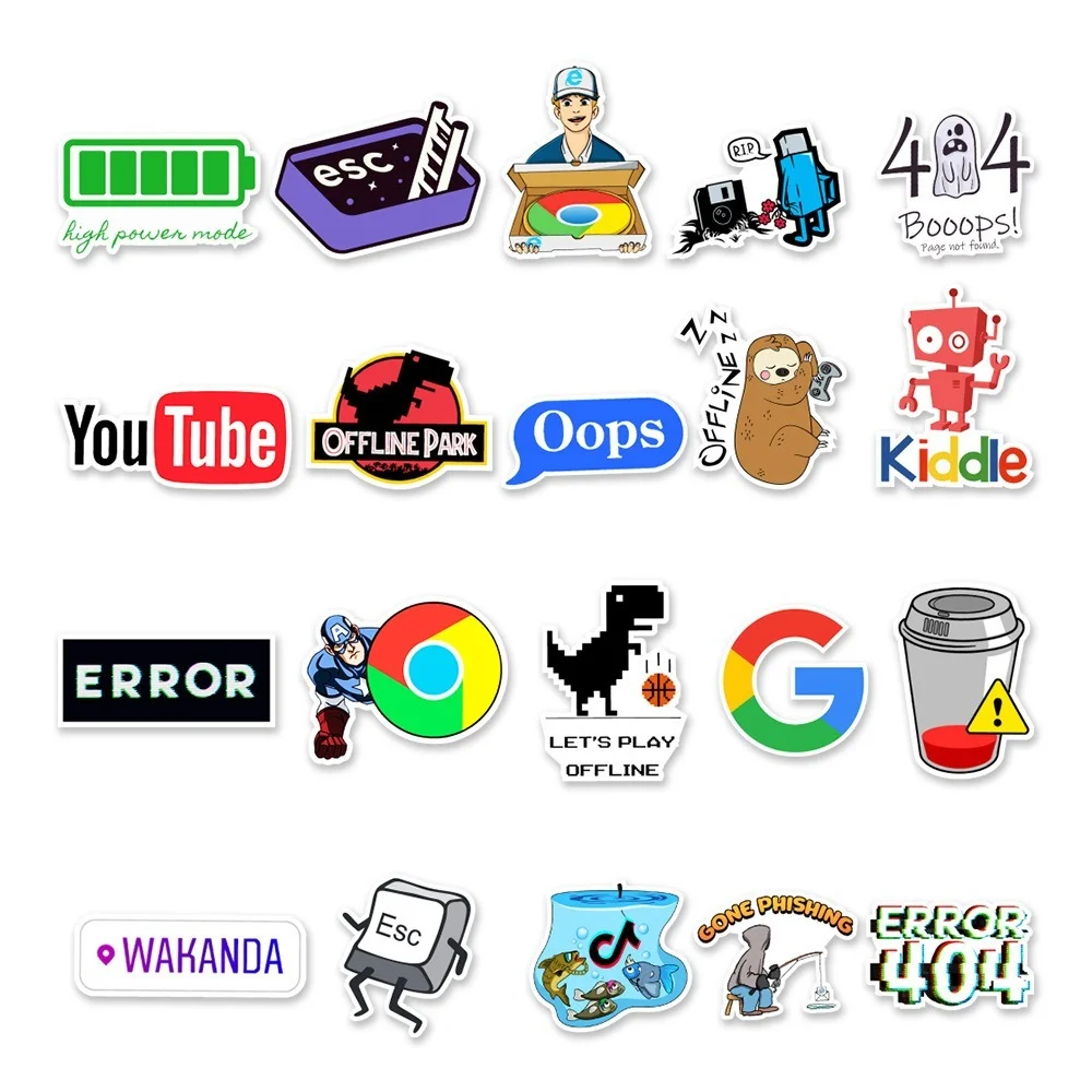 10/50 Pcs Network Error Cloud Docker Bitcoin Programming Language APP Logo Cool Stickers for Laptop Car DIY Stickers