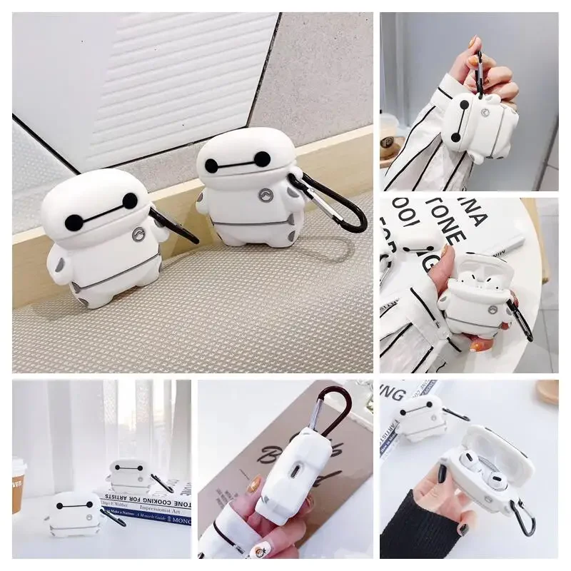 Disney Big Hero 6 Baymax Earphone Cover Case For Airpods 2 3 Pro Anime Case sticker Bluetooth shockproof soft shell Bag pendant