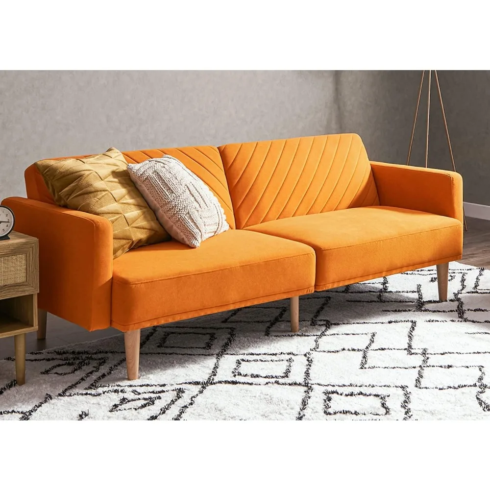 Futon Sofa Bed, Couch, Small Sofa, Sleeper Sofa, Loveseat, Mid Century Modern Futon Couch, Sofa Cama, Couches (Apricot Velvet)