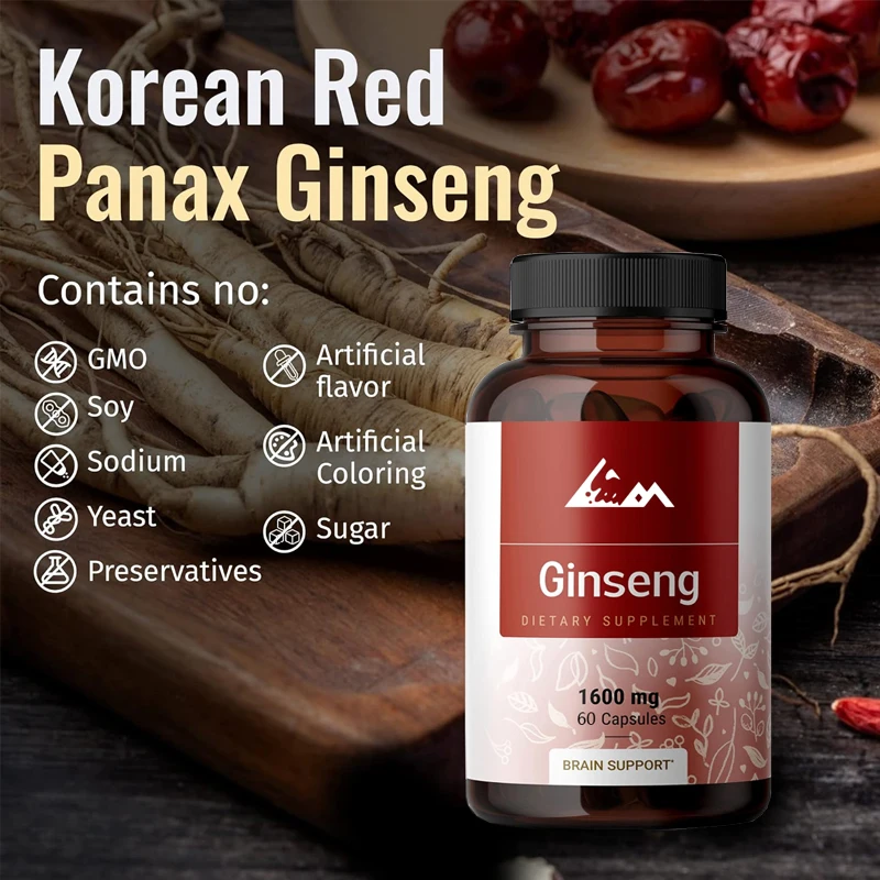 Ginseng Capsules - Used for Immune Support and Energy Supplements - Korean Red Ginseng Extract - Non GMO -1600mg