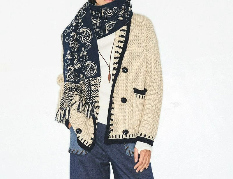 

2026 Autumn and Winter New Double-breasted Jacket Loose Retro Contrasting Knitted Cardigan
