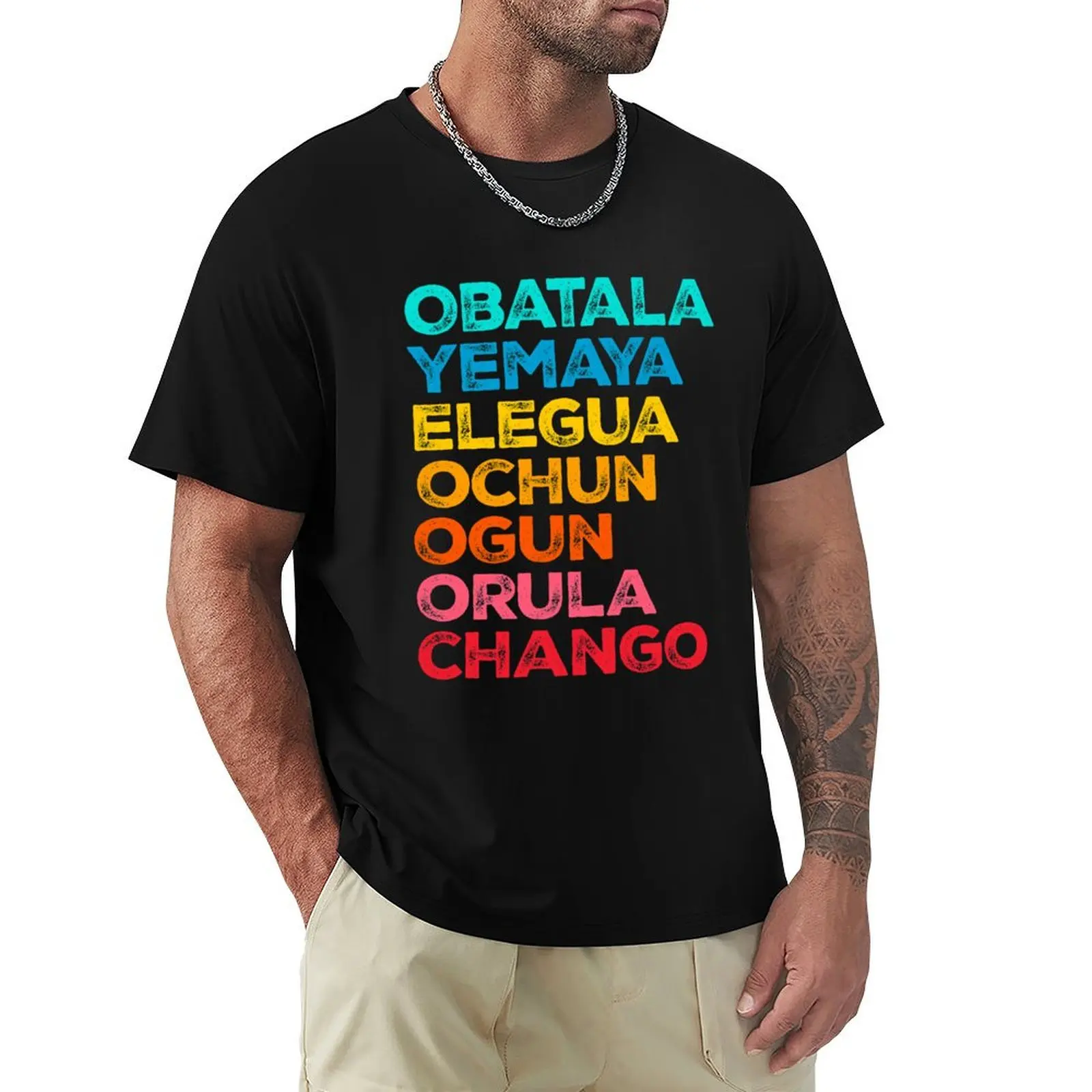 Camiseta de manga corta con diseño de 7 potencias africanas Orisha Santeria Cuba Religion, para uso diario.