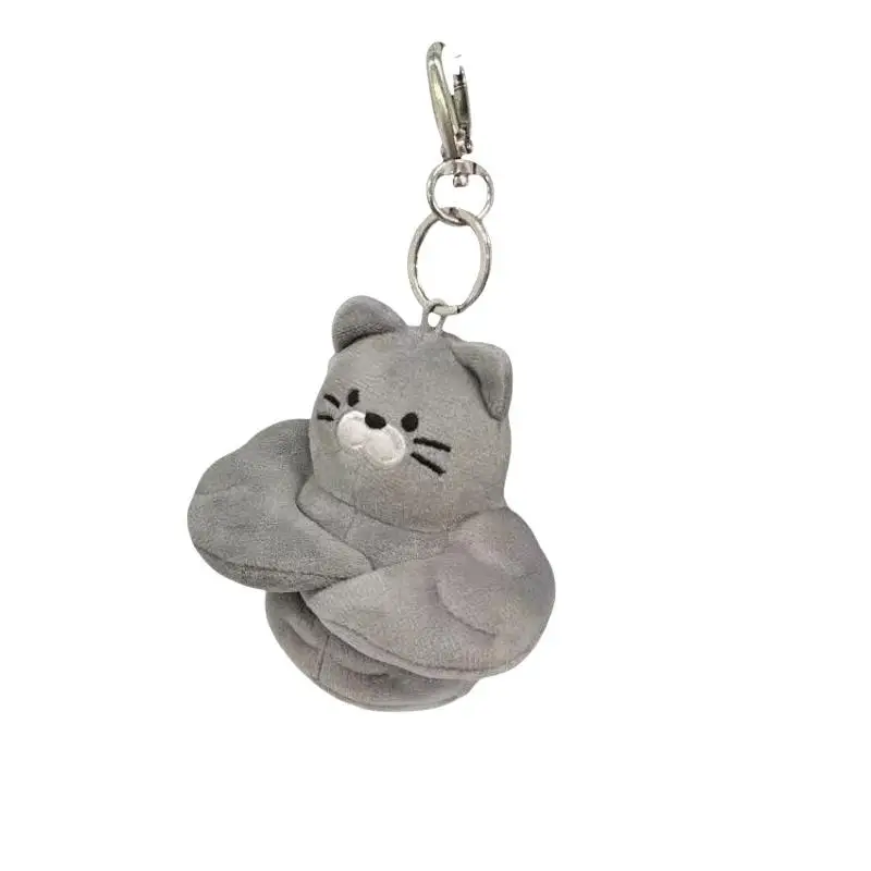 Weicher, flauschiger, grauer Muskelkatzen-Plüsch-Schlüsselanhänger, Cartoon-Plüsch-Schlüsselring, Taschenanhänger, Rucksack-Ornament, Geschenk für Katzenliebhaber – Detail 6
