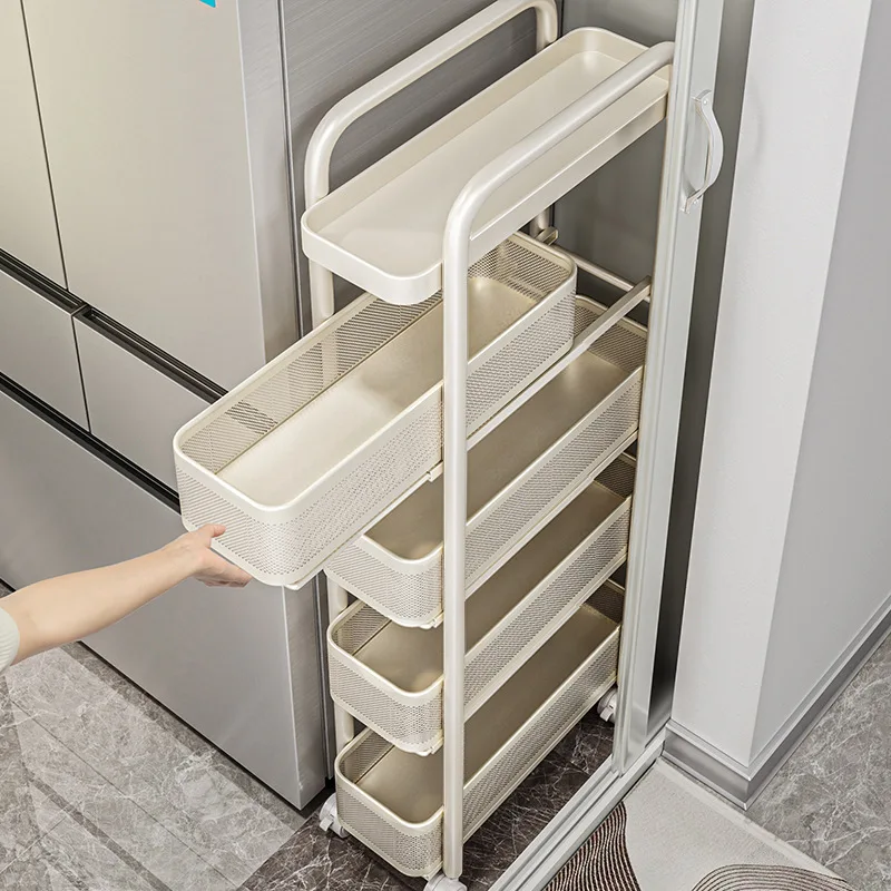 Kitchen crevice rack floor-to-ceiling multi-layer refrigerator side pull-out cabinet very narrow gap storage