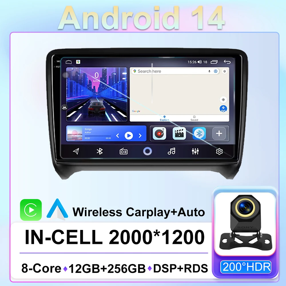 

Автомобильный экран Carplay для Audi TT 2 8J 2006-2014 Автомобильный радиоплеер Android 14 Интеллектуальная система 2din Сенсорный экран 8 ядер 5G Wi-Fi