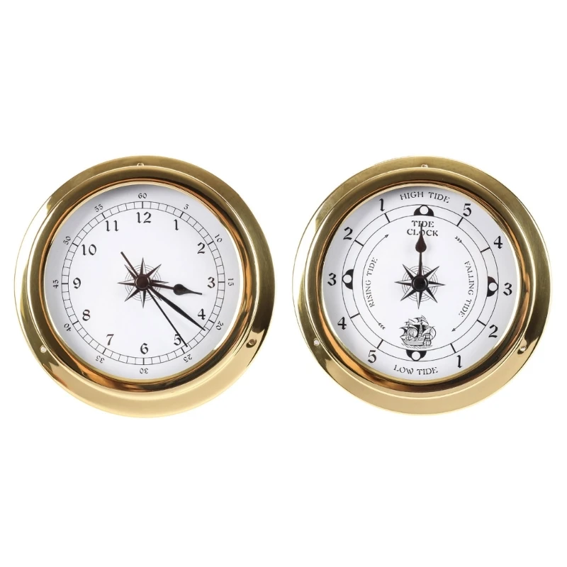 Clock Ship Clock Directional Rose Wall Clock Instrument with Glass Front, White Face, Black Indexes, Bright Frame, 37JD