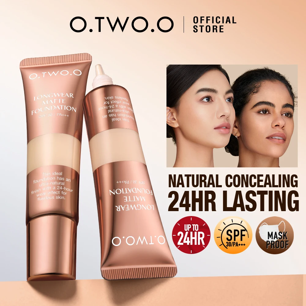 O.TWO.O Foundation Cream for Face SPF 30 PA++ Waterproof Brightening Matte High Coverage Makeup Base Liquid Foundation Cosmetics