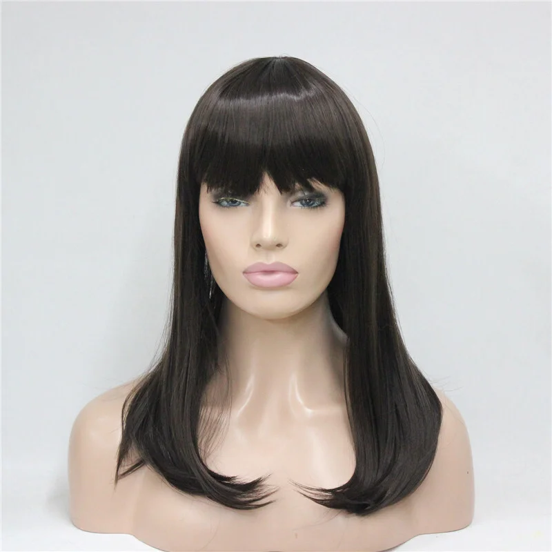 

Women Long Straight Girl Dark Brown Human Hair Wig