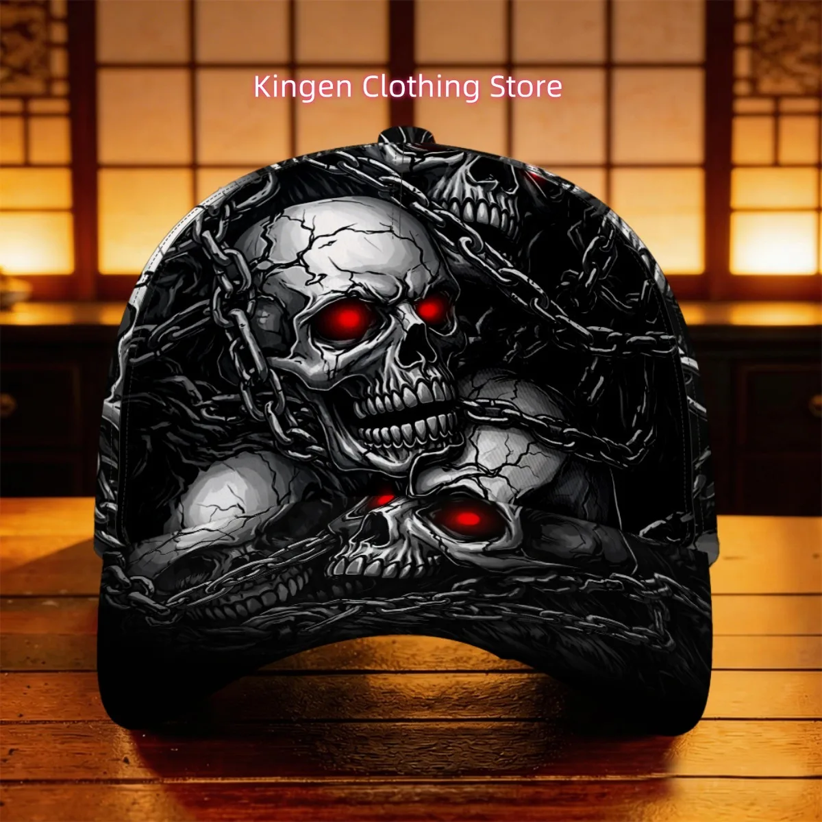 1pc Dark Skull Chains Baseball Cap Cab Driver Cap One Size Fits Most Workout Lightweight Student Cap Skateboarding Full Print Sp