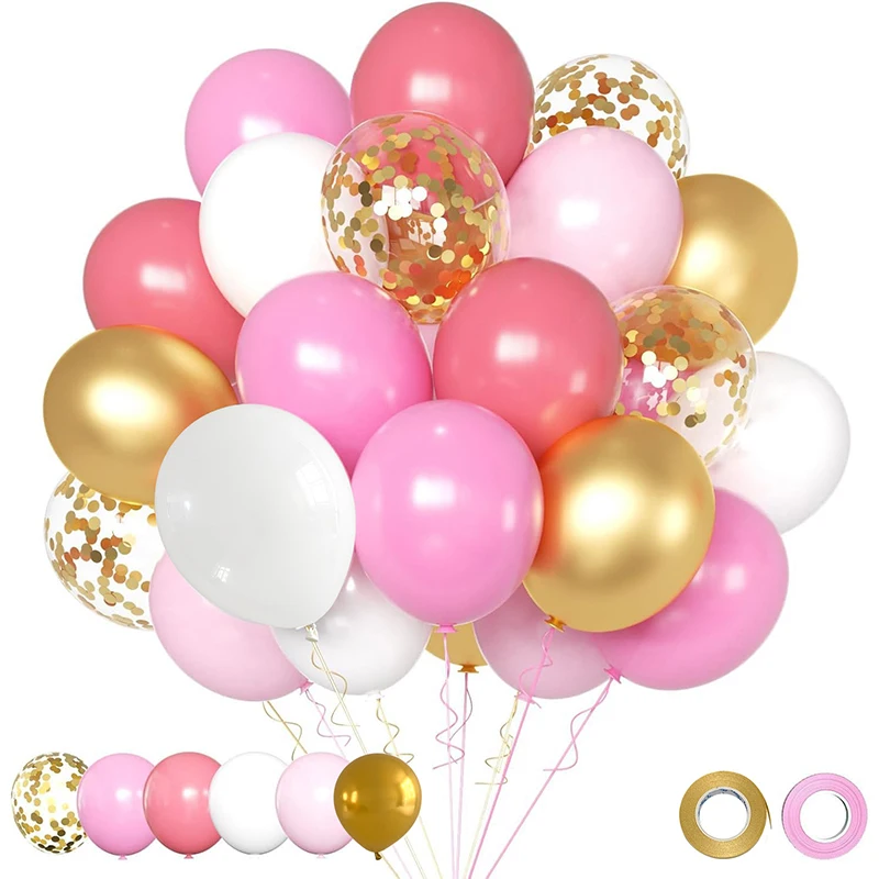 60 uds/1 Juego de globos de látex de confeti de oro rosa azul mezclado de 12 pulgadas para el Día de San Valentín, globos de boda, suministros de decoración para fiestas