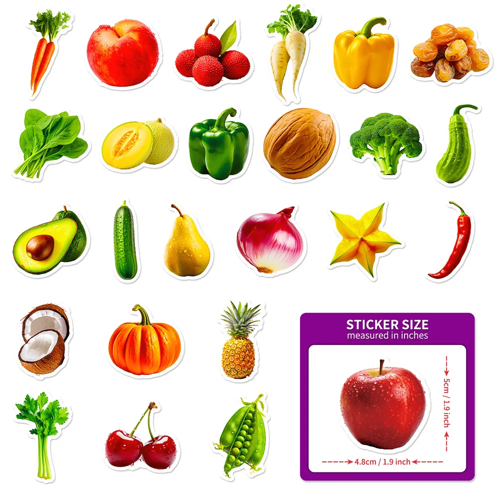 10/50Pcs Realistic Fruits Vegetables Varied Stickers Pack for Kids Travel Luggage Notebook Car Helmet Decoration Graffiti Decals