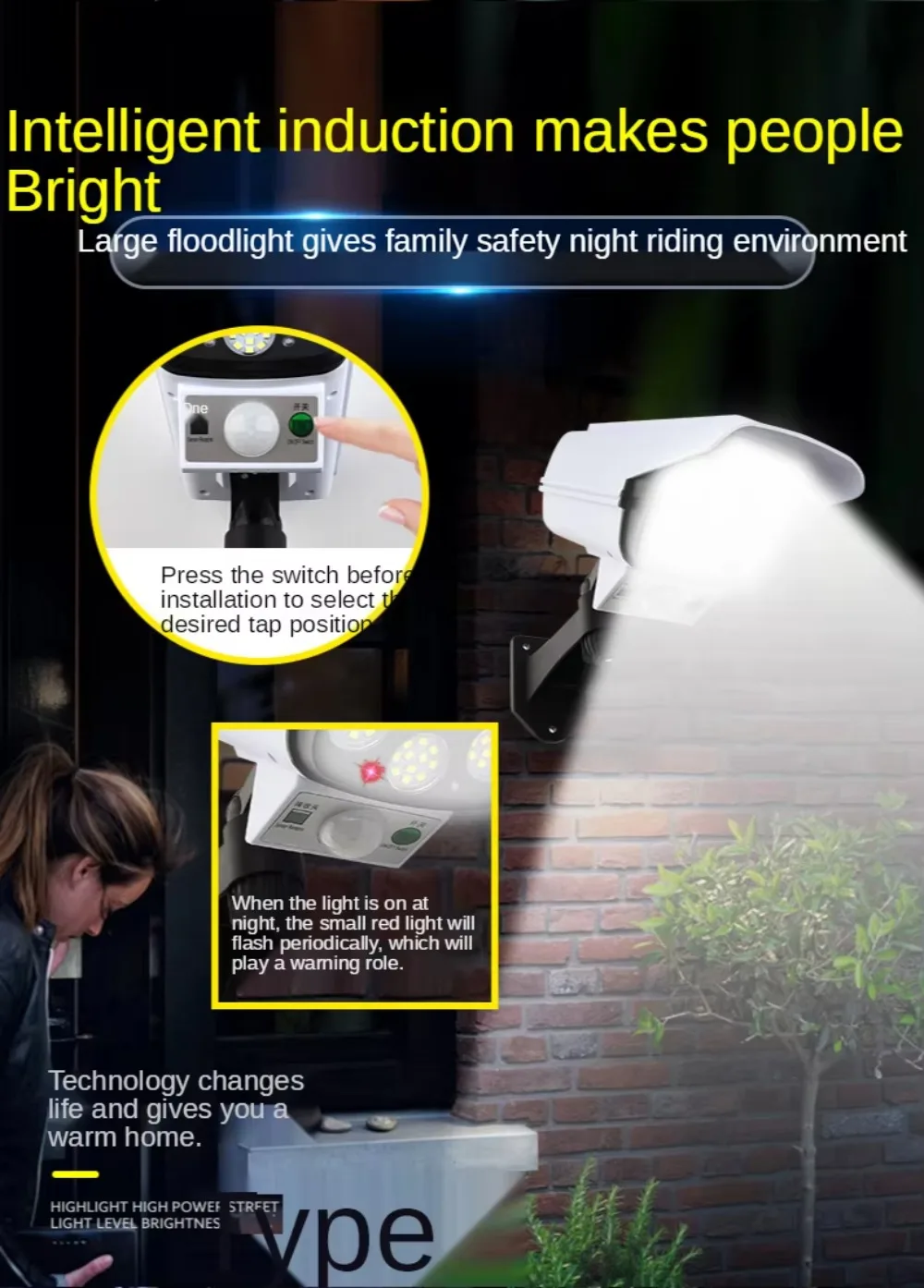 Fake Camera Light  360° Rotatable Dummy Security Surveillance CCTV Camera, Super Bright Outdoor Waterproof Solar Sensor Light