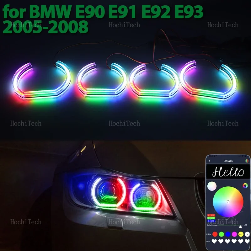 

For BMW 3 Series E90 E91 Pre-LCI 2005-2008 Sequential APP Remote control Muti-colored modes Angel Eyes Ring LED Turn signal