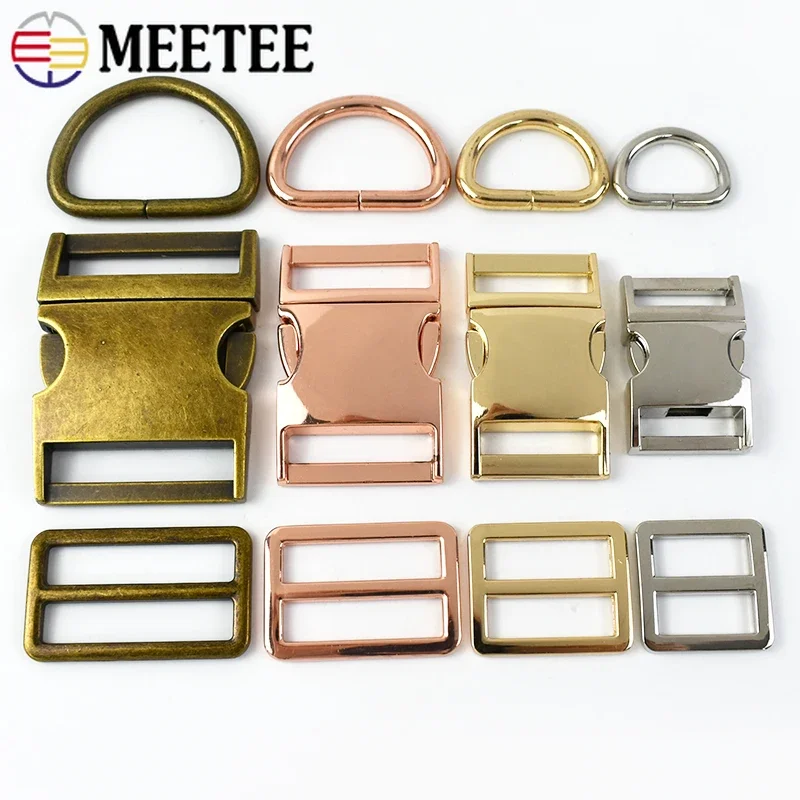 2/3Sets Meetee 15-38mm Metal Quick Release Buckles D Rings Tri Glide Sliders for Backpack Strap Adjuster Clasp DIY Accessories