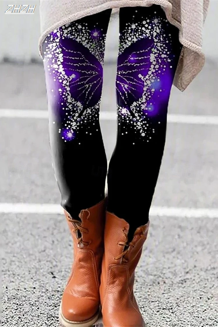 

Женские леггинсы 2025 года, брюки с рисунком бабочки, брюки из полиэстера, спандекса, эластичная резинка на талии, осенне-зимняя уличная одежда для управления