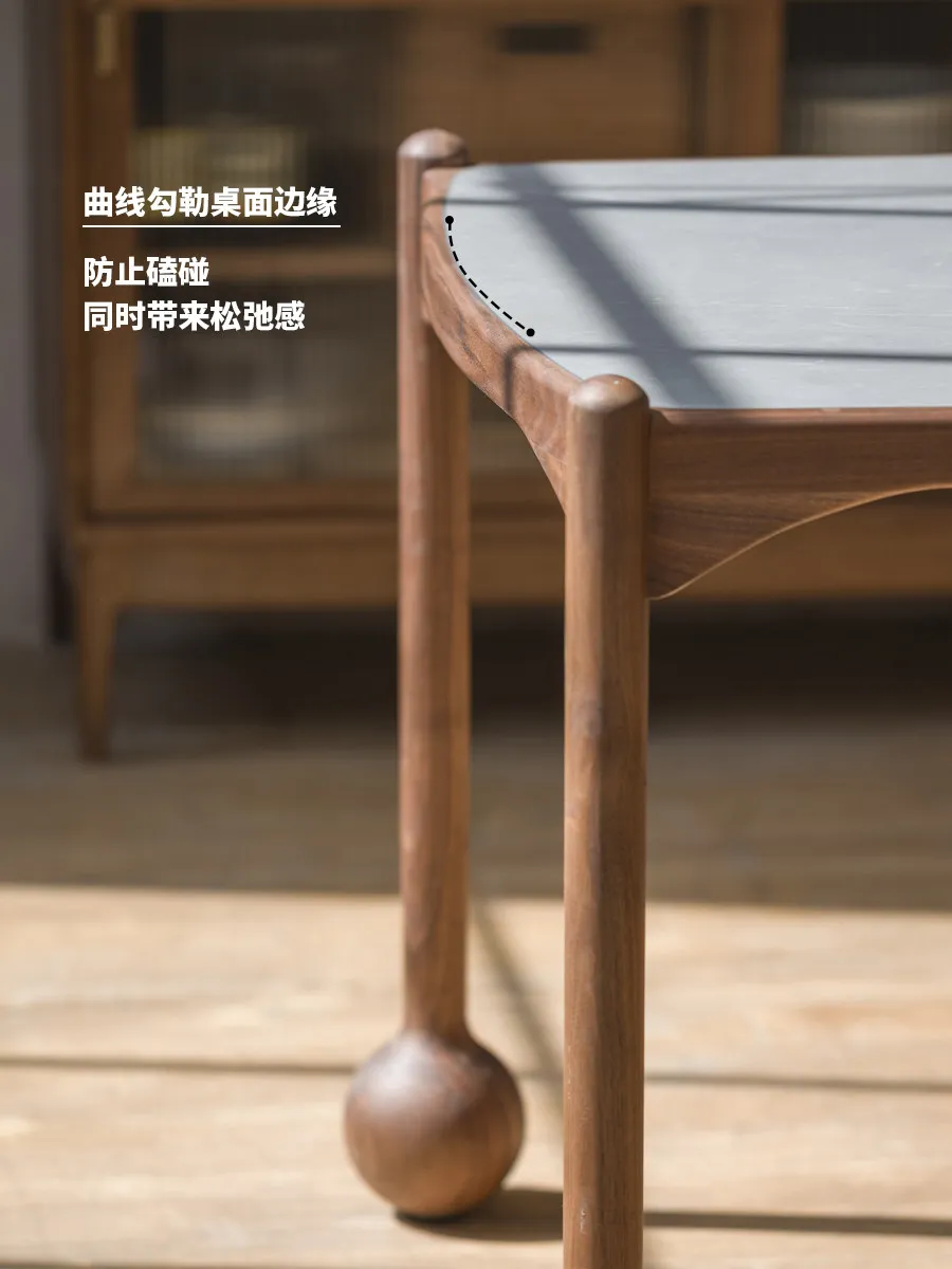 Solid wood rock slab dining table work table small apartment niche original simple design