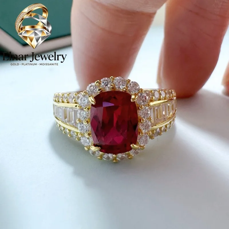 

Elnar Jewelry Luxury 100% Real 18k Gold Women's Diamond Ring Four-claw 2 karat Pigeon Blood Moissanite Diamond Ring