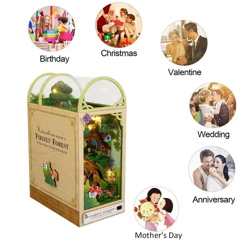 AS96-3D Drewniany Stojak na Książki Puzzle DIY Miniaturowy Domek Model Książki Zestaw do Budowania z Oświetleniem DIY Zestawy Domków dla Dorosłych Dura