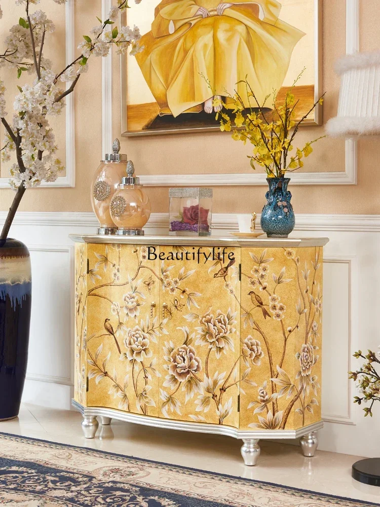 

LJY*European Style French Style Yellow Solid Wood Entrance Cabinet Decorative Storage Cabinet