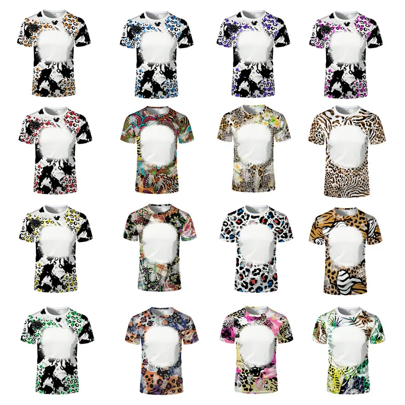 Sublimation Blank Leopard T-Shirt Top Tees Polyester Sport Clothing Spring Summer Adults Children Streetwear for Customized