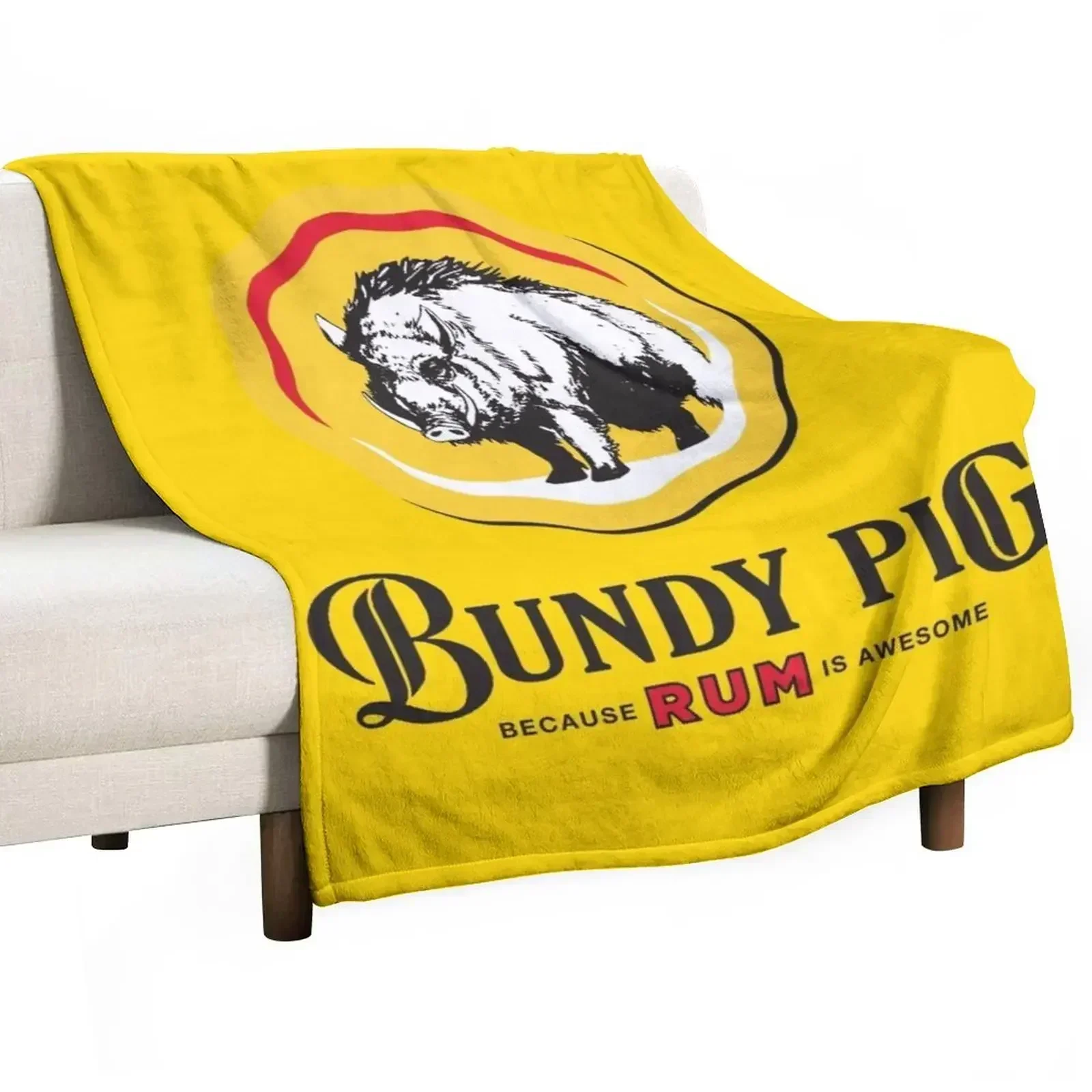 Bundy Pig Boar (black text) Throw Blanket Plush Soft Beds Blankets