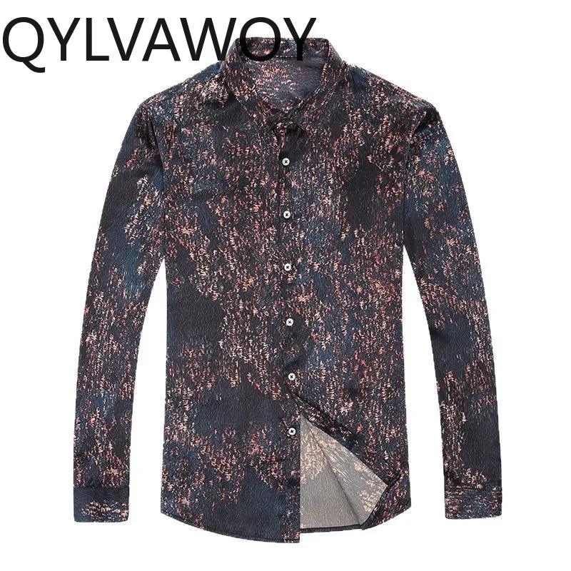

QYLVAWOY 90.8% Mulberry Silk Men's Shirts Spring Autumn Shirt Long Sleeves Thin Menswear Clothing Lapel Tops Casual Vacation