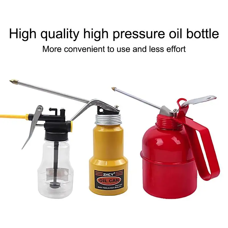 

200/300/500ML Long-nozzle Oil Filler Oil Can Motorcycle Car Oil Pot Bottle High-Pressure Manual Oil Dispenser Home Injector Can