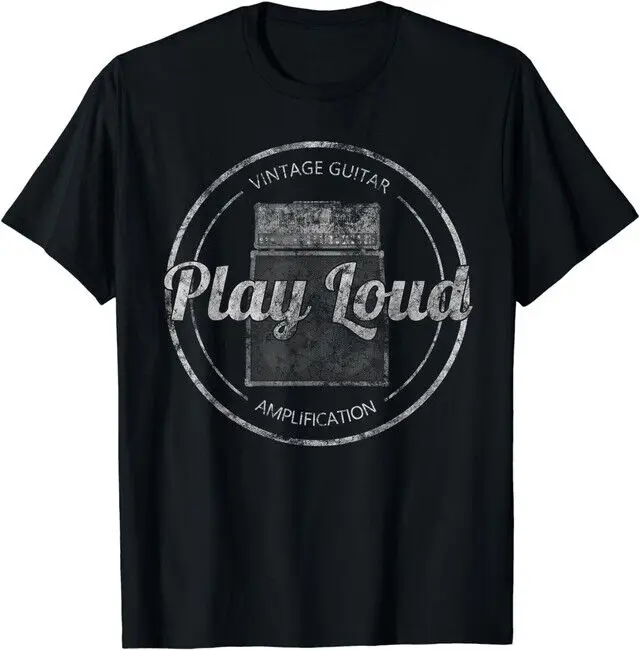 Vintage Electric Guitar Player Play Loud Amplifier T-Shirt High Quality 100%Cotton Short Sleeve