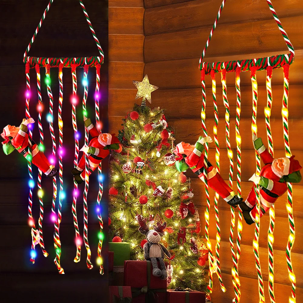 Handmade Christmas Curtain Lights Lcourtyard Hanging Lights Decorative Lights Santa Claus Ladder Lights And String Lights