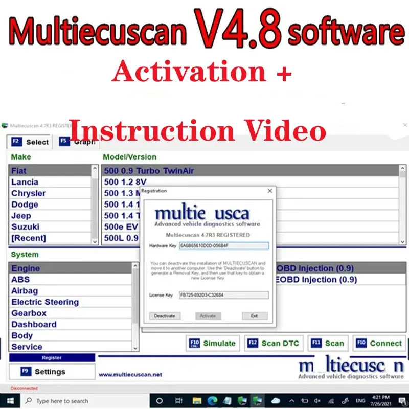 

Multiecuscan V4.8 для программного обеспечения сканера Fiat/Chrysler/Dodge/Jeep/Suzuki 4,8 + ELM327 + плоский адаптер, зарегистрированный неограниченный + активация