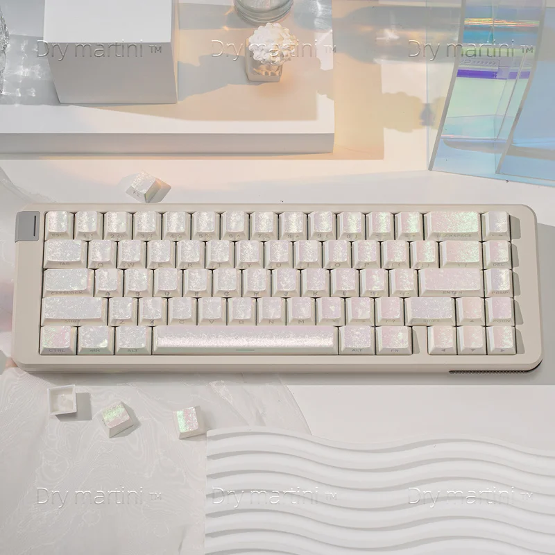 White Frost Ice Crystal Keycap Cherry Height Abs Frost Fantasy Metal Texture Side Engraved Translucent Mechanical Keyboard Cap