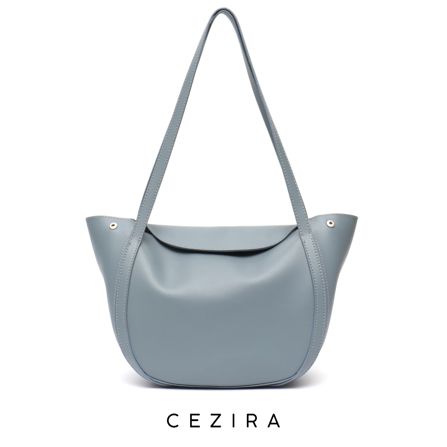 

CEZIRA Simple Fashion Style Soft PU Vegan Leather Women Handbags Casual Daily Large Tote Shoulder Bags Flap Zip Shopper Purses