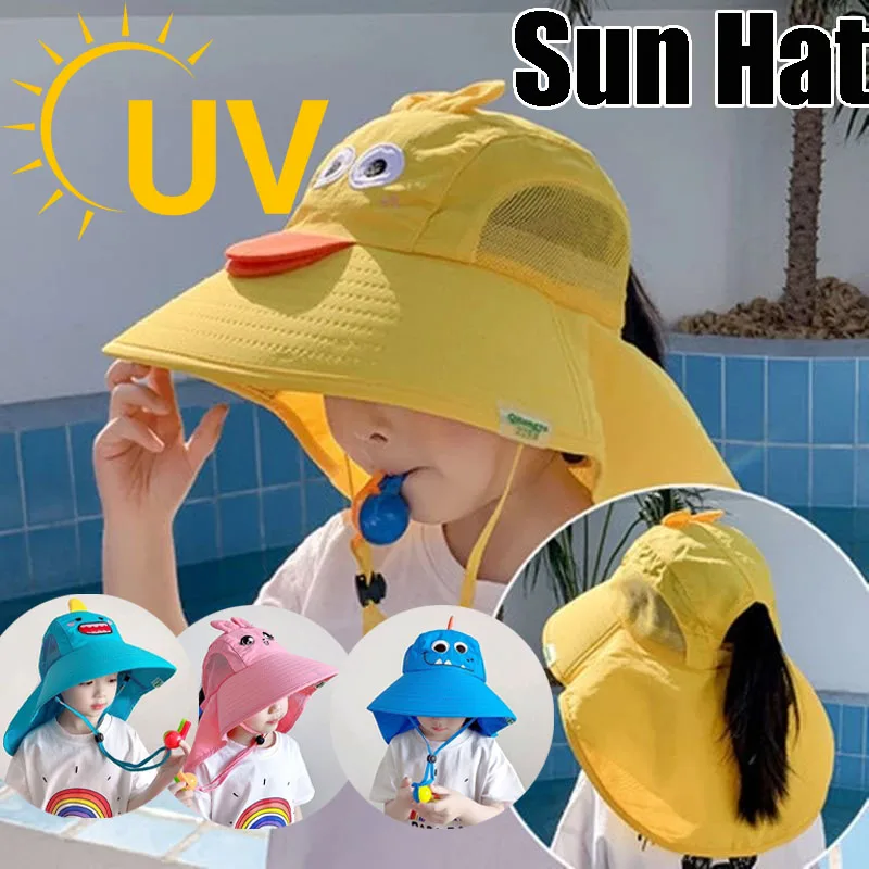 

Summer Children's Sun Hat Foldable Baby Beach Hat UV Resistant Thin Breathable Large Brim Fisherman Cartoon Hat