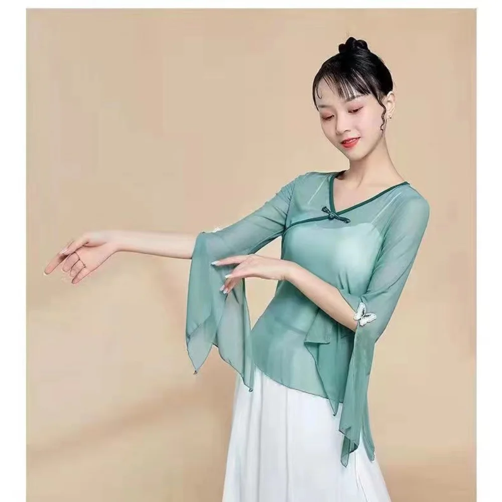 Flare Sleeve Hanfu Top Stage Performance Outfit for Women Dance Costume Dance Practice Wear Woman Chinese Dance Clothes