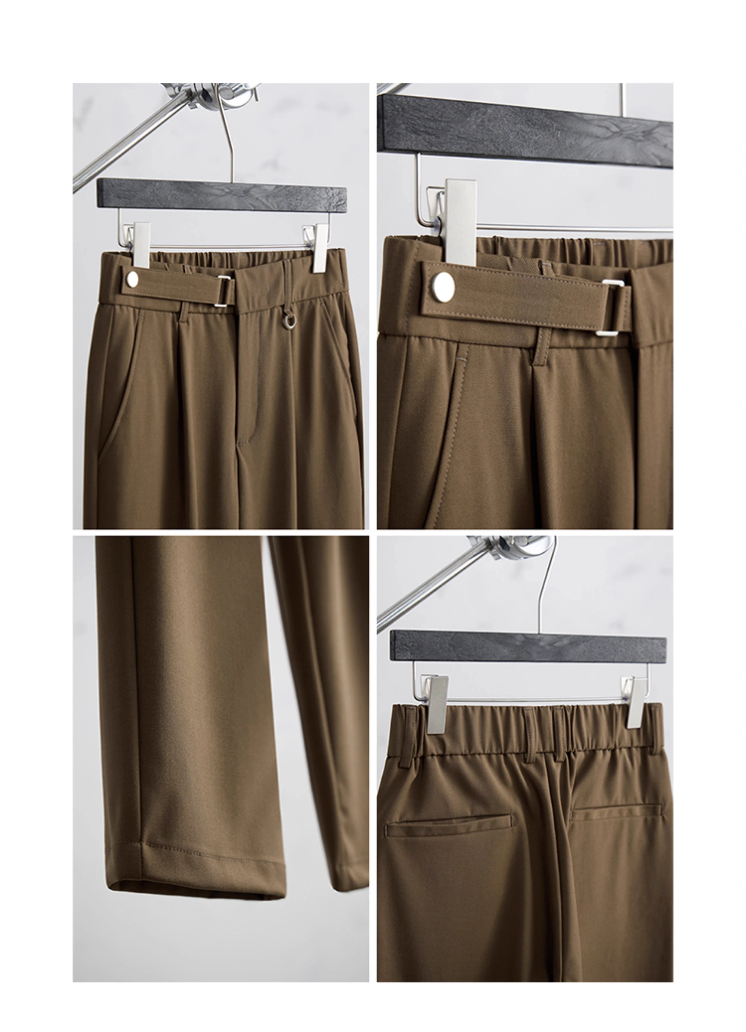 2025 Spring New Pocket Suit Pants Loose Comfort Straight Trousers Men's Solid Color Medium and High Waist Elastic Casual Pants