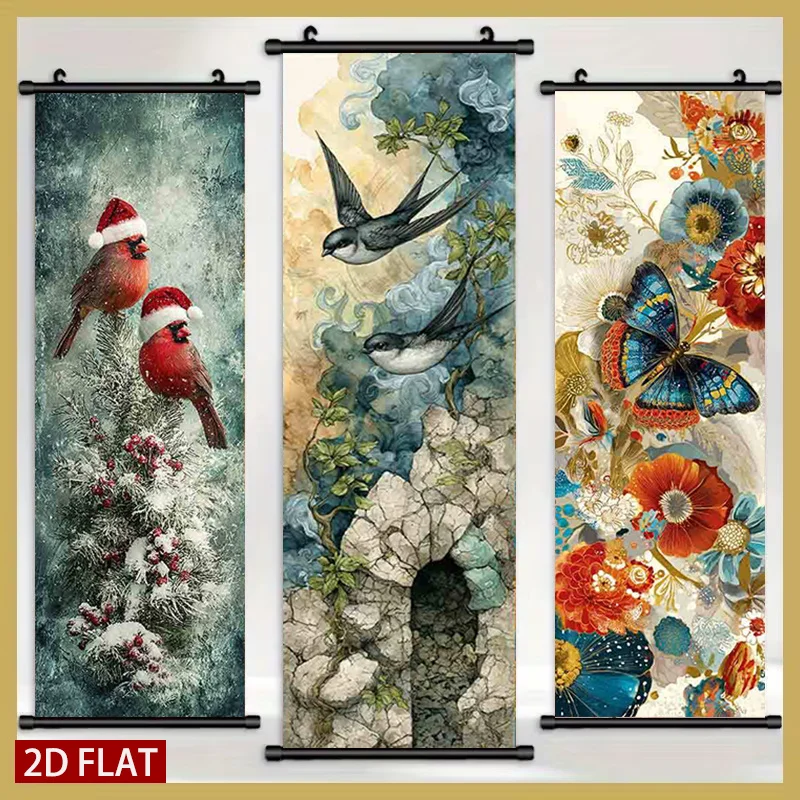 

Набор из 3-х плоских пластиковых декоративных панно 2D/FLAT с изображением кардинала, ласточки, бабочки и цветов, современный декор для гостиной, спальни, офиса, прихожей