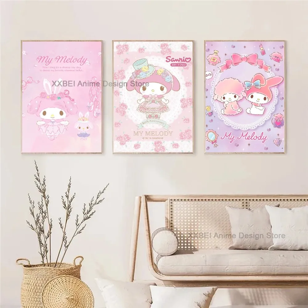 1pc Kawaii My Melody Cartoon Cute Poster Bedroom Bedside Living Room Cafe Wall Sticker Home Decor High Quality Printed Matter