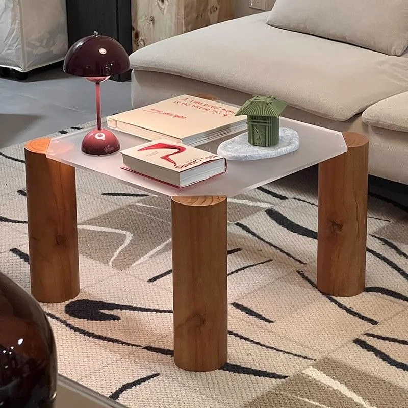 

Vintage Living Room Coffee Table Pine and Acrylic Material Messy Style Furniture High Appearance Level Dining Table Side Table