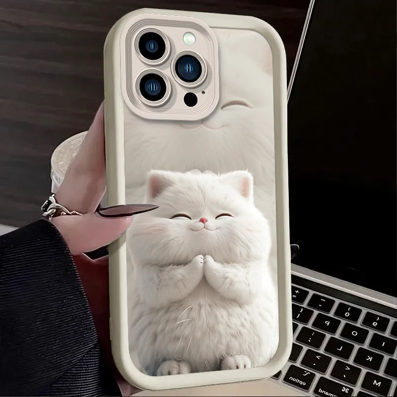 لطيف مضحك الدهون القط قضية الهاتف آيفون 16 16E 15 14 13 12 11 برو ماكس X XS X S ماكس XR SE 2020 SE4 7 8 للصدمات الغطاء الخلفي